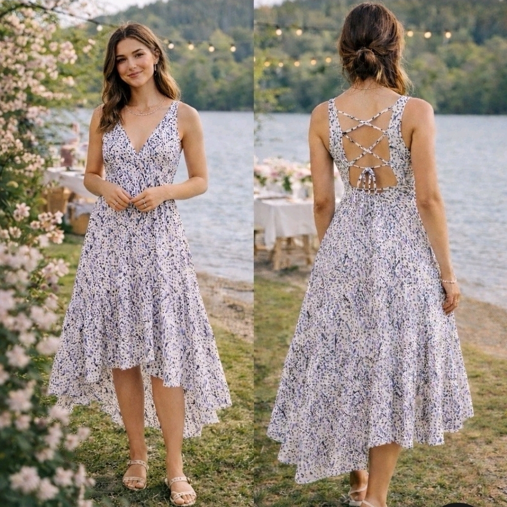 Anthropologie Hutch Elisabet Sleeveless Wrap Dress Size Large Purple Floral